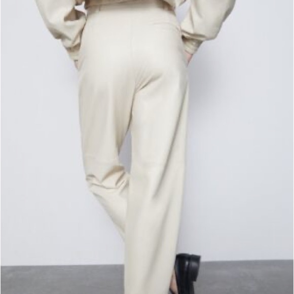 Zara Women 100% Leather High Waist Pleated Slouchy Pants - Picture 4 of 13